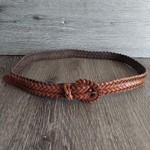 Amazing 80s Leather & Corded Western Turquoise Concho Braided Leather Belt Kamberley Turquoise Concho Leather Belt- Ladies Western Belts main image 4